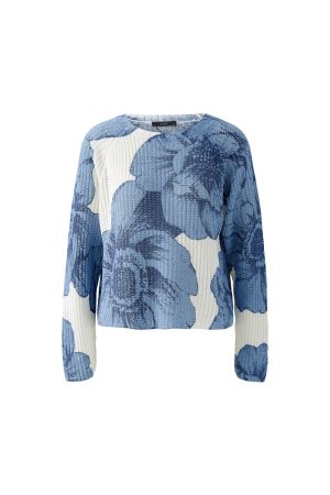 Blue Floral Ribbed Cotton Jumper