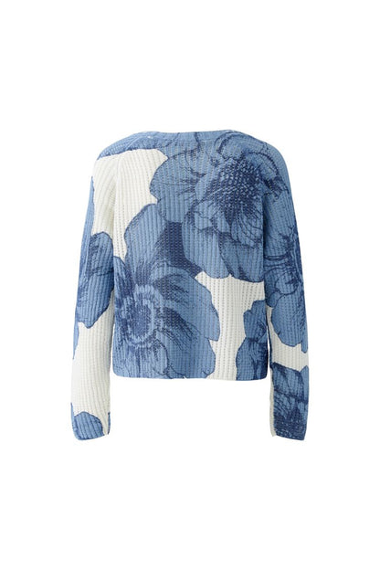 Blue Floral Ribbed Cotton Jumper