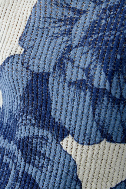 Blue Floral Ribbed Cotton Jumper