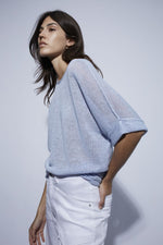 Load image into Gallery viewer, Light Blue Knitted Linen Top 93309
