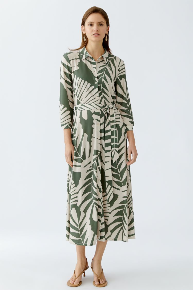 Khaki Leaf Print Shirt Dress 93501