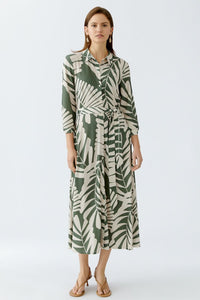 Khaki Leaf Print Shirt Dress 93501
