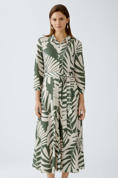 Oui Khaki Leaf Print Shirt Dress 93501