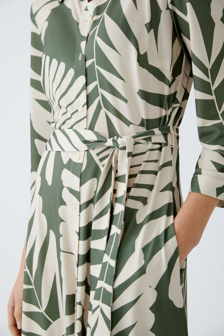 Khaki Leaf Print Shirt Dress 93501
