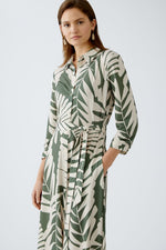 Load image into Gallery viewer, Khaki Leaf Print Shirt Dress 93501
