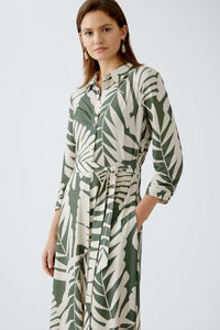 Khaki Leaf Print Shirt Dress 93501