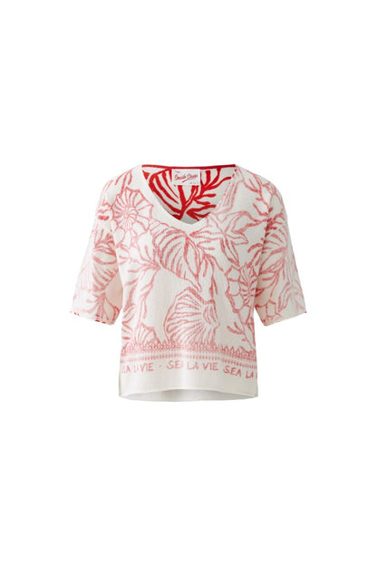 Oui Coastal Print Cotton Knit Top
