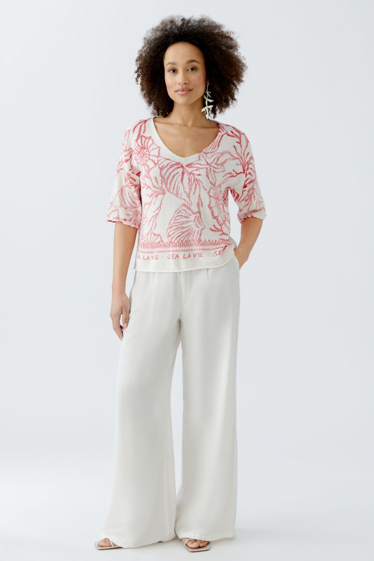 Oui Coastal Print Cotton Knit Top