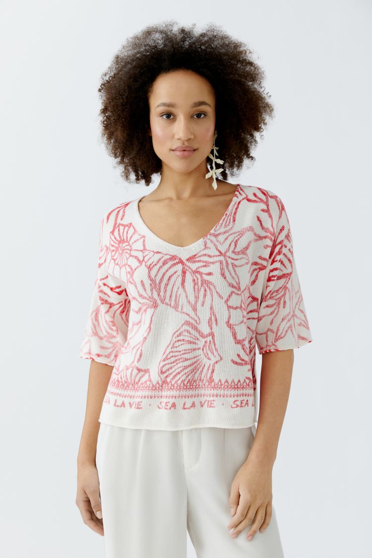 Oui Coastal Print Cotton Knit Top