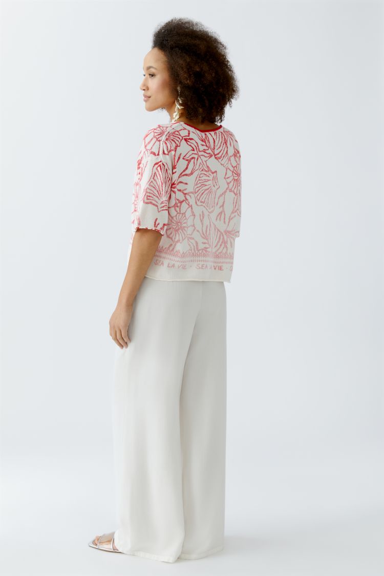 Oui Coastal Print Cotton Knit Top