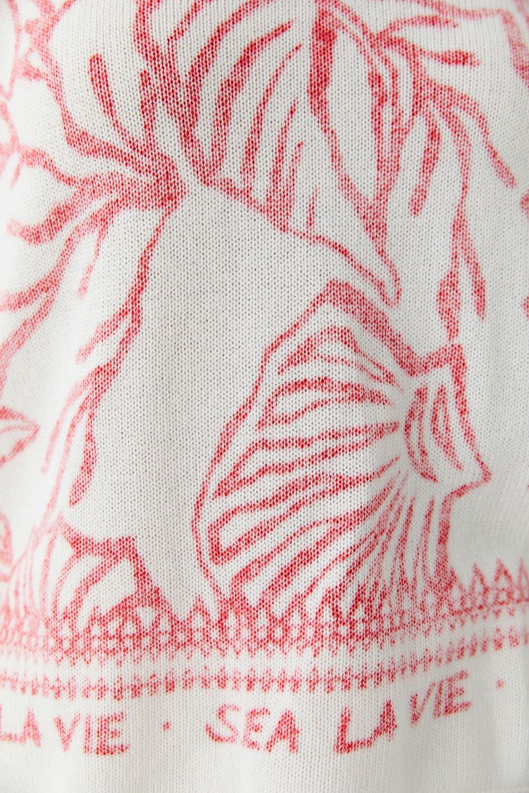 Oui Coastal Print Cotton Knit Top