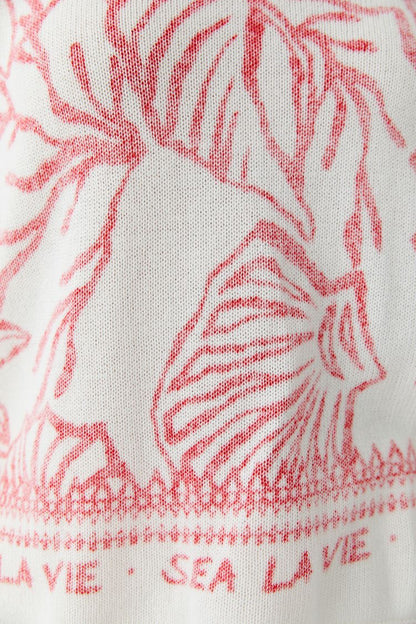 Oui Coastal Print Cotton Knit Top