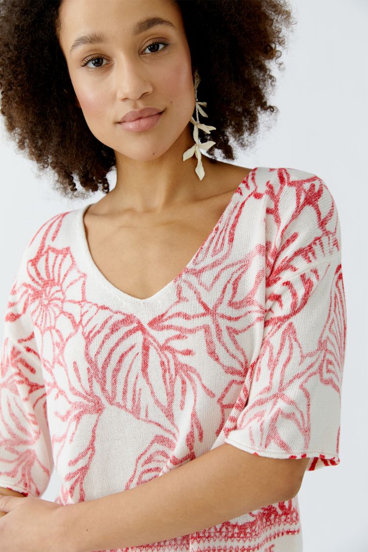 Oui Coastal Print Cotton Knit Top