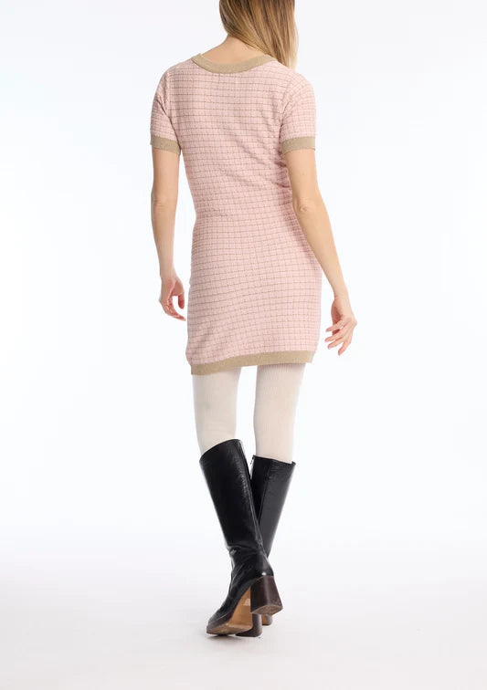 Pink & Beige Knit Gold Button Dress - Lucindas on-line