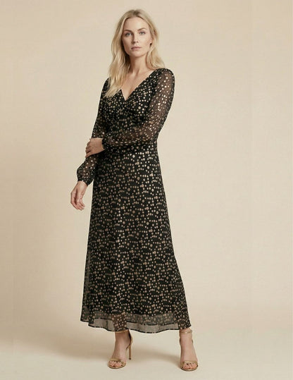 Black/Gold Metallic Spot Maxi Dress