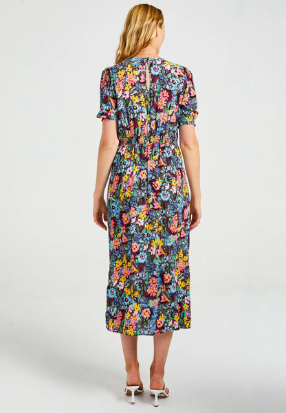 Floral Midi Dress with short sleeves and slit