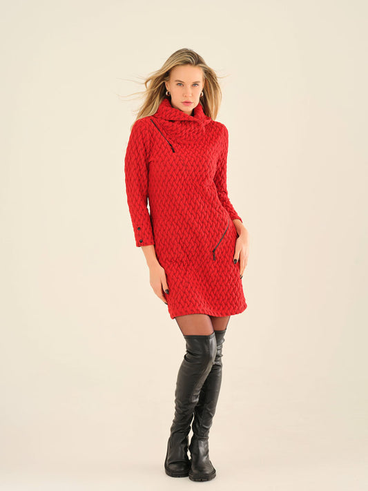 Red Textured Zip Dress 75184 Lucindas