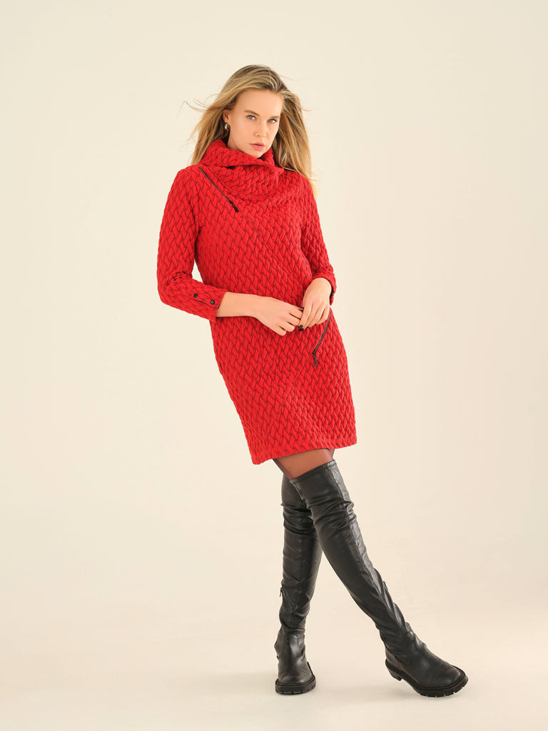 Red Textured Zip Dress 75184 Lucindas