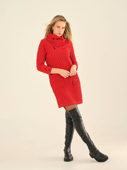 Red Textured Zip Dress 75184 Lucindas