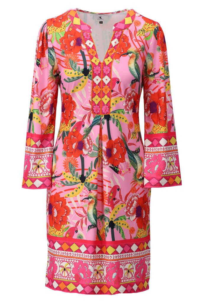K-Design Tropical Floral and Bird Print Dress