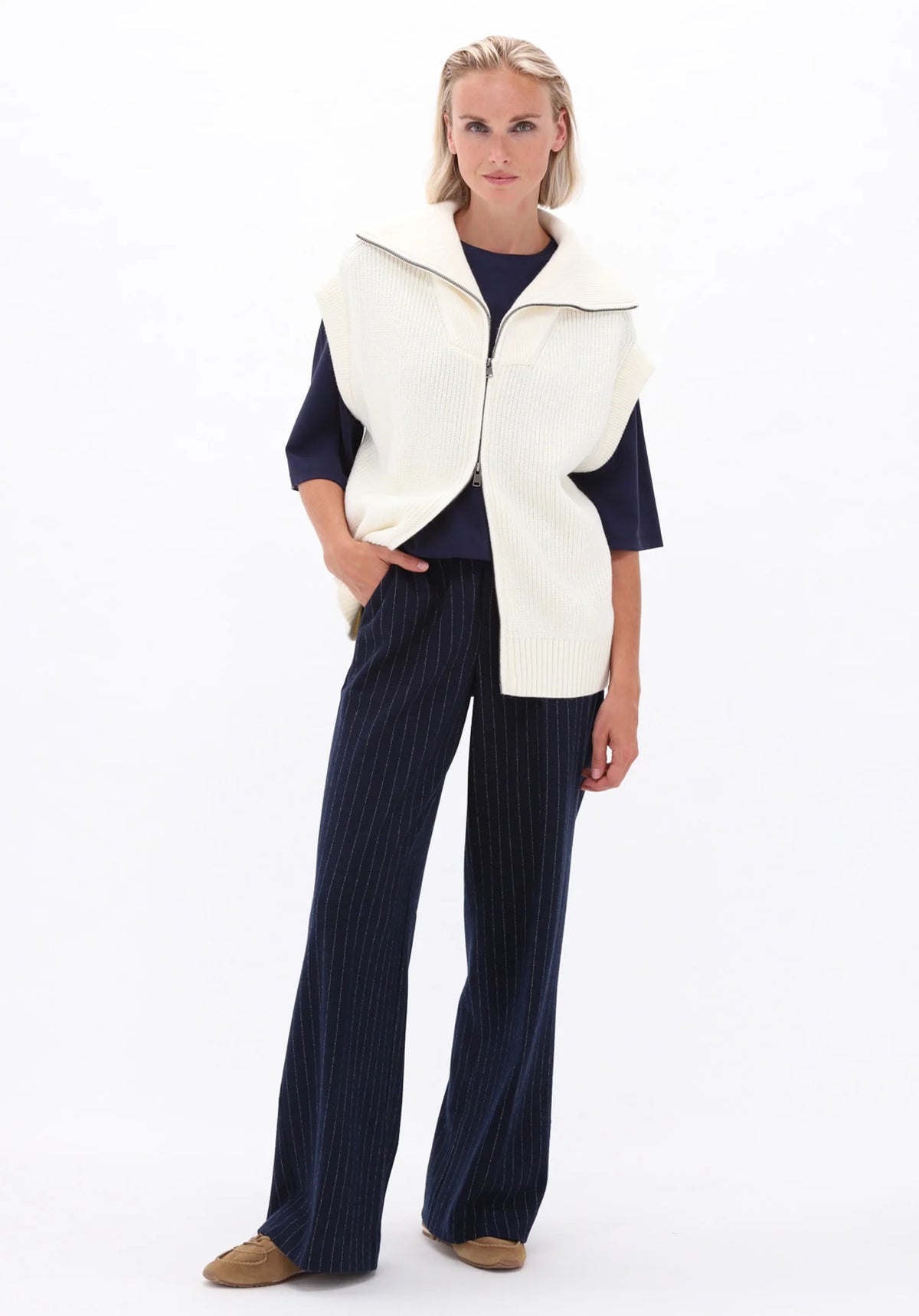 Pinstripe Wide-Leg Trouser