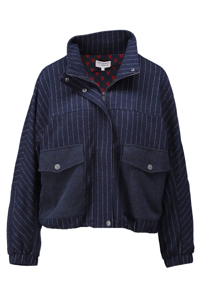 Navy Pinstripe Utility Jacket