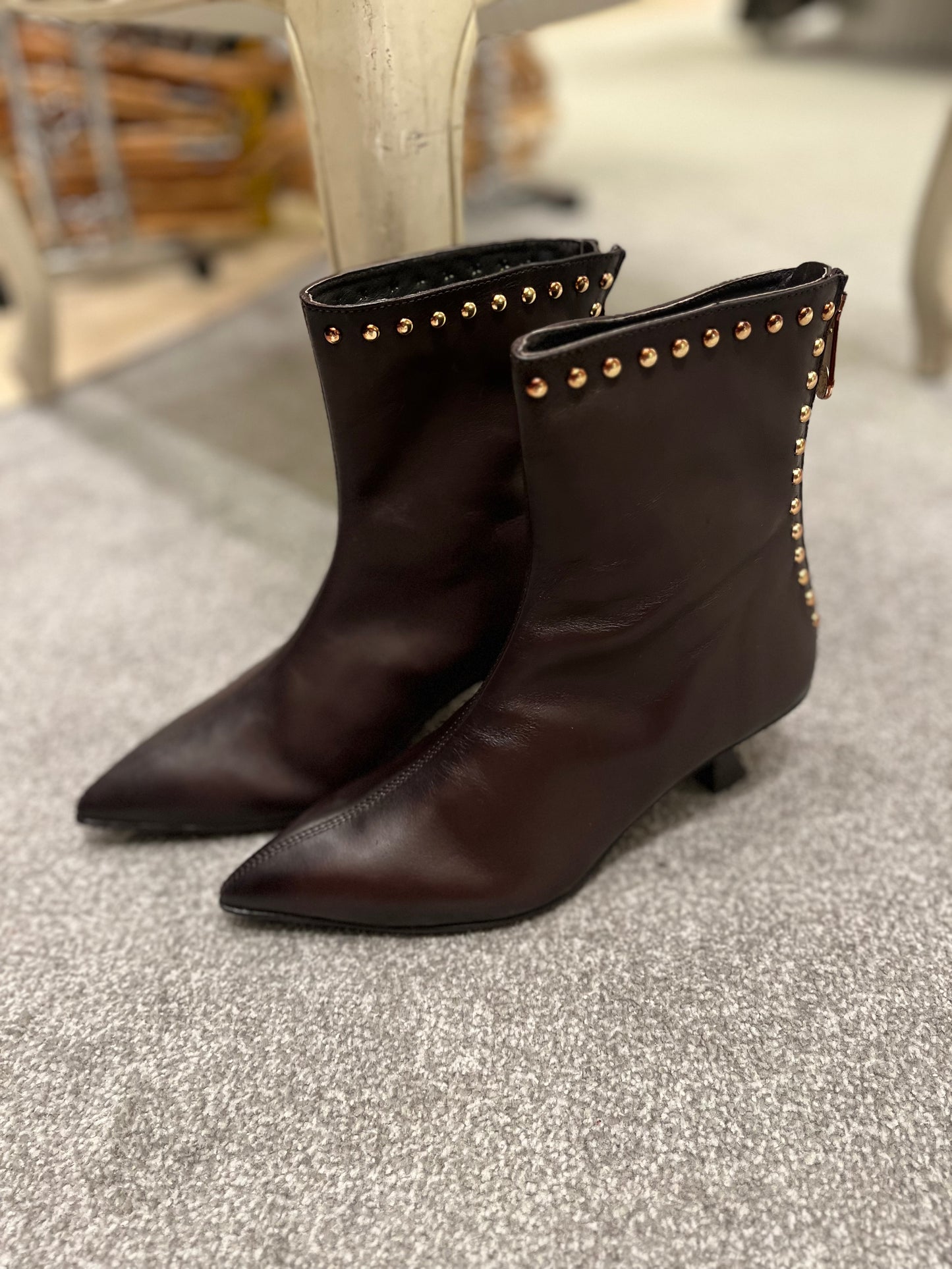 Dark Brown Studded Ankle Boots