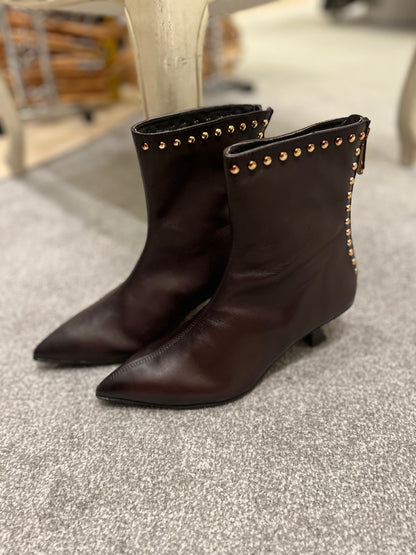 Dark Brown Studded Ankle Boots