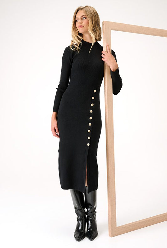 Diagonal Button Ribbed Cashmere Blend Dress Lucindas