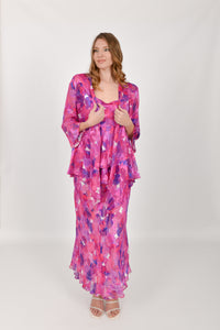 Fuchsia/Purple Pure Silk Layered Dress 61161