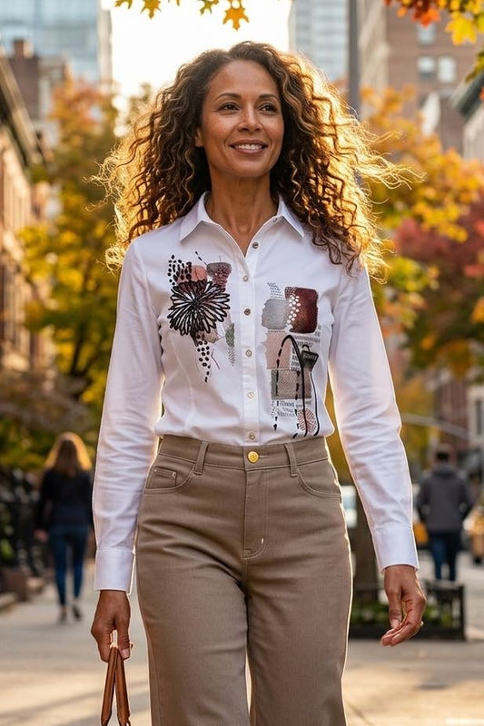 Asymmetrical Abstract Print Button-Down Shirt