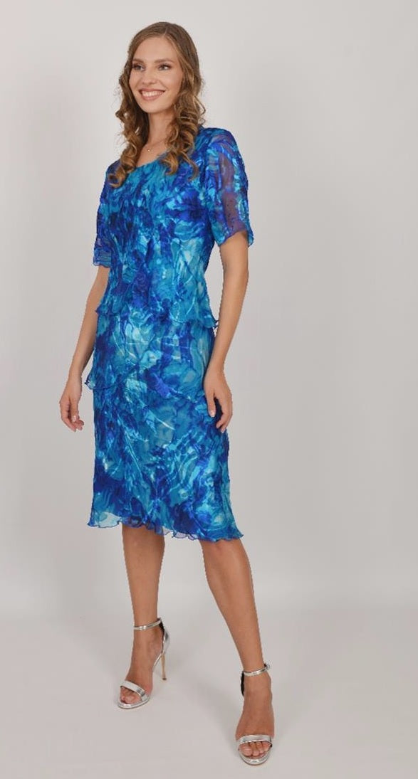 Aqua Marine Pure Silk Layered Dress 61161