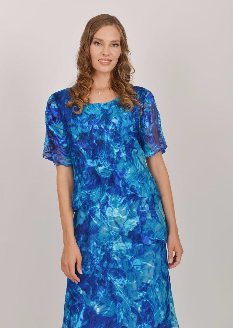 Aqua Marine Pure Silk Layered Dress 61161