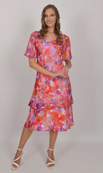 Load image into Gallery viewer, Orange/Purple Pure Silk Tiered Dress 4942
