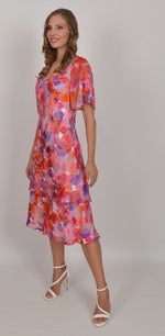 Load image into Gallery viewer, Orange/Purple Pure Silk Tiered Dress 4942
