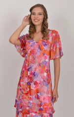 Load image into Gallery viewer, Orange/Purple Pure Silk Tiered Dress 4942
