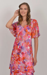 Orange/Pink Tiered Pure Silk Dress 4942
