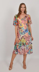Multi Coloured Tiered Pure Silk Dress 4942