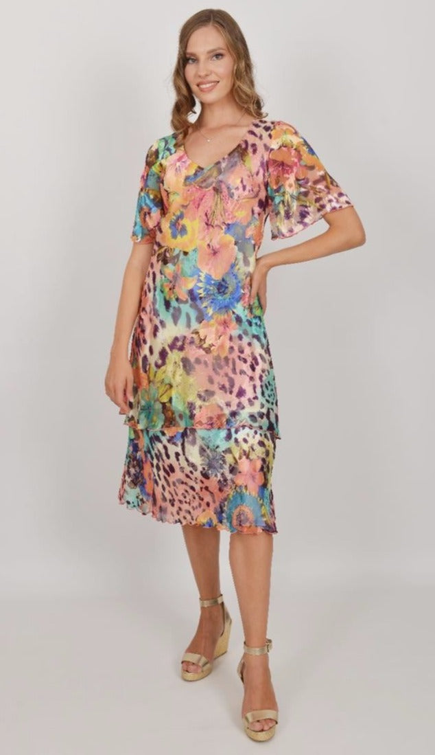 Multi Coloured Tiered Pure Silk Dress 4942