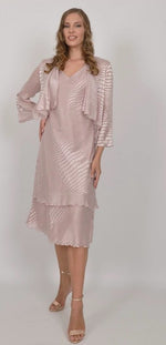 Load image into Gallery viewer, Dusty Pink Pure Silk Tiered Dress with Matching Bolero 4111
