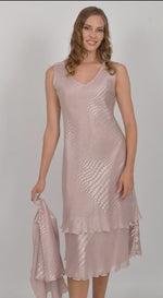 Load image into Gallery viewer, Dusty Pink Pure Silk Tiered Dress with Matching Bolero 4111
