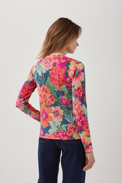 Vibrant Floral V Neck Print Jumper