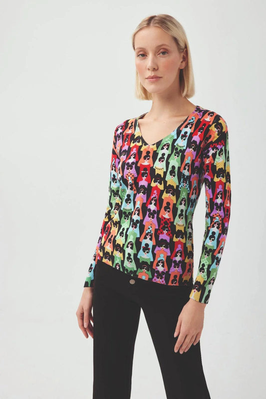 Retro Fashion Print Jumper with Diamanté DW114