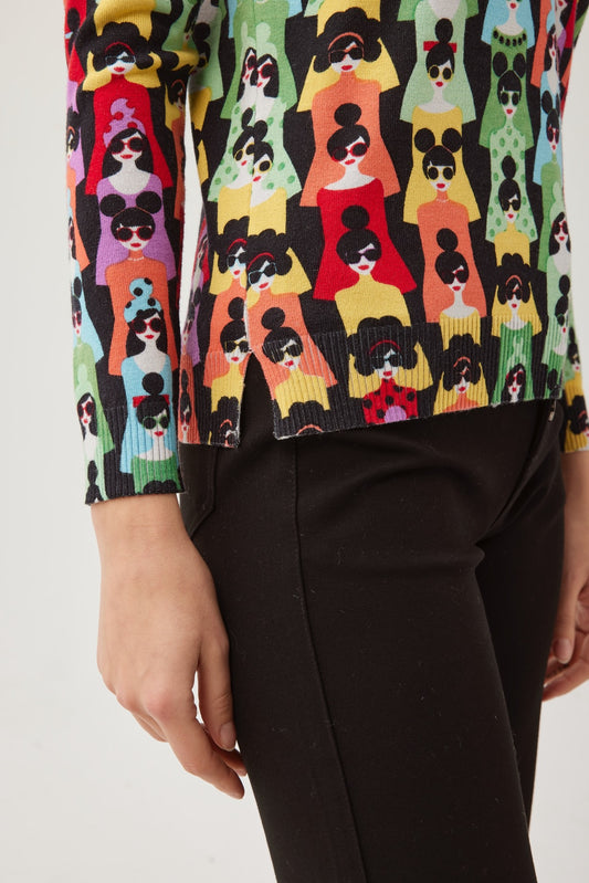 Retro Fashion Print Jumper with Diamanté DW114