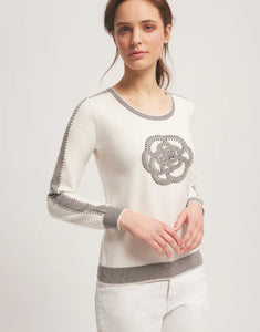 Offwhite/Grey Motif Knit Jumper with Stones AW309