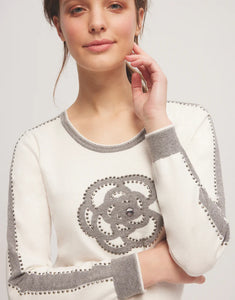Offwhite/Grey Motif Knit Jumper with Stones AW309