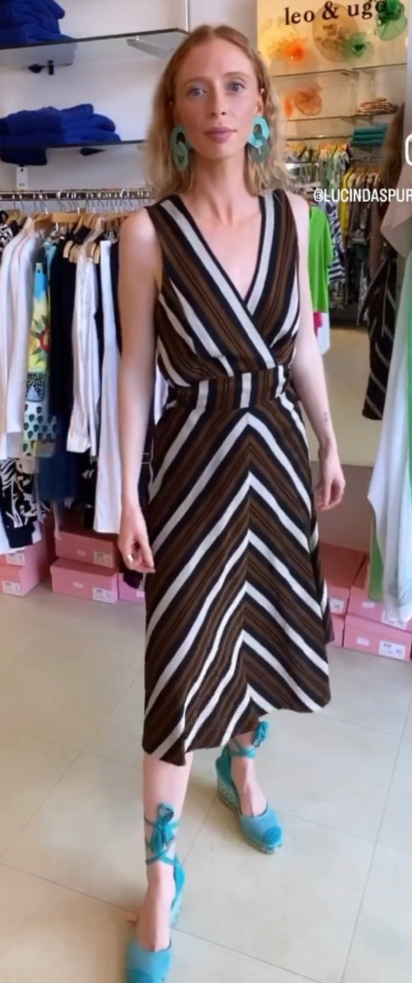 Sleeveless Wrap Dress with Lurex Stripes - Lucindas on-line