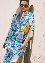Load image into Gallery viewer, Blue Tropical Print Dress EMR802
