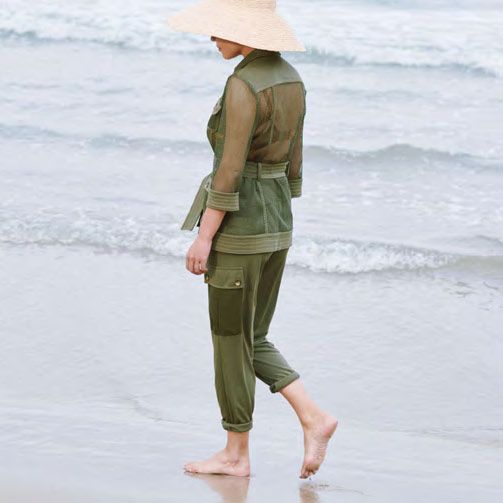Ecru Fishnet Tailored Jacket EMR818
