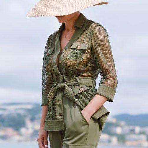 Ecru Fishnet Tailored Jacket EMR818